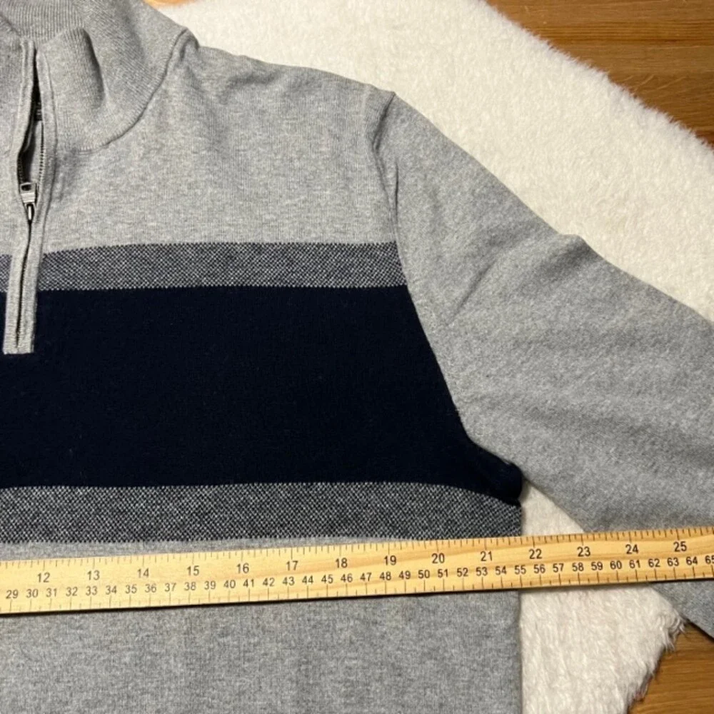Banana Republic Mens Gray Blue Colorblock Cotton Cashmere Mock Neck Sweater Sz L